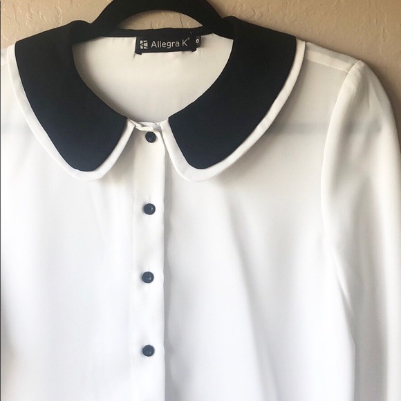 NWOT-Allegra K White Blouse w/Contrast Collar S - Picture 2 of 9